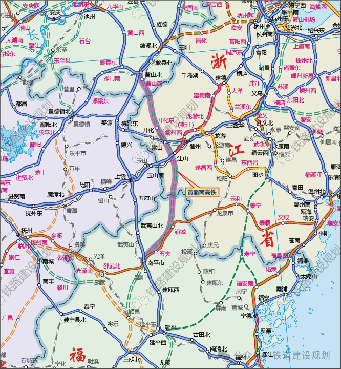 黃衢南高鐵路網規劃示意圖（僅供參考）